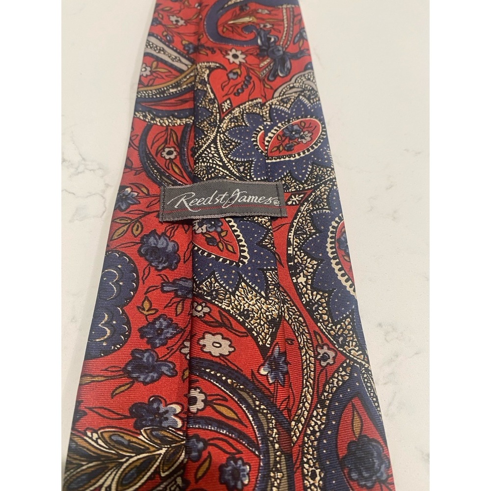 Reed St James Silk Tie Vtg Red Blue Paisley Art Nouveau Dark Academy Boho